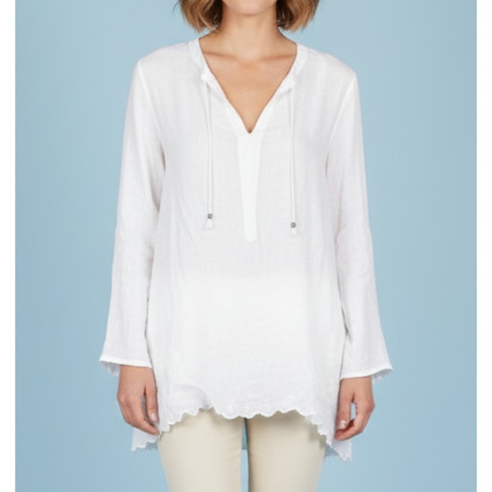 ESPRIT White Eyelet Twill POPOVER TOP Poet's Blouse Shirt SHEER TWILL/LAWN sz 6